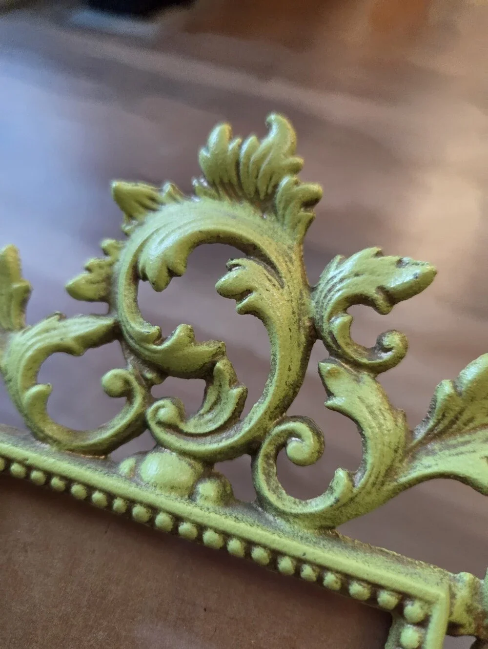 Vintage Art Noveau Cast Iron Ornate Green Picture Frame with Easel Back